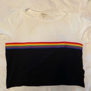 Black and white tshirt with rainbow stripe